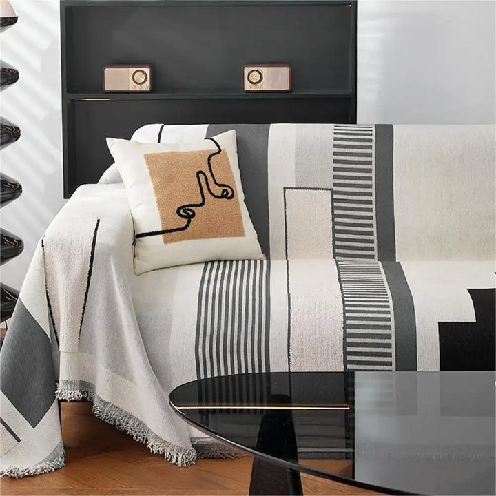 Elegant stripe chenille sofa cover, providing both protection and stylish home decor.