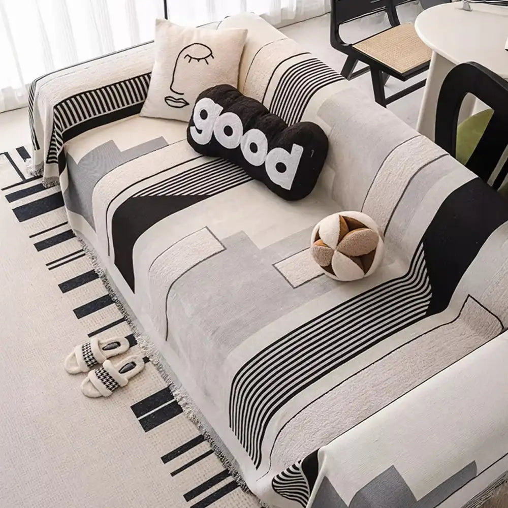 High-quality stripe chenille couch cover, multi-functional design for a protected living room.