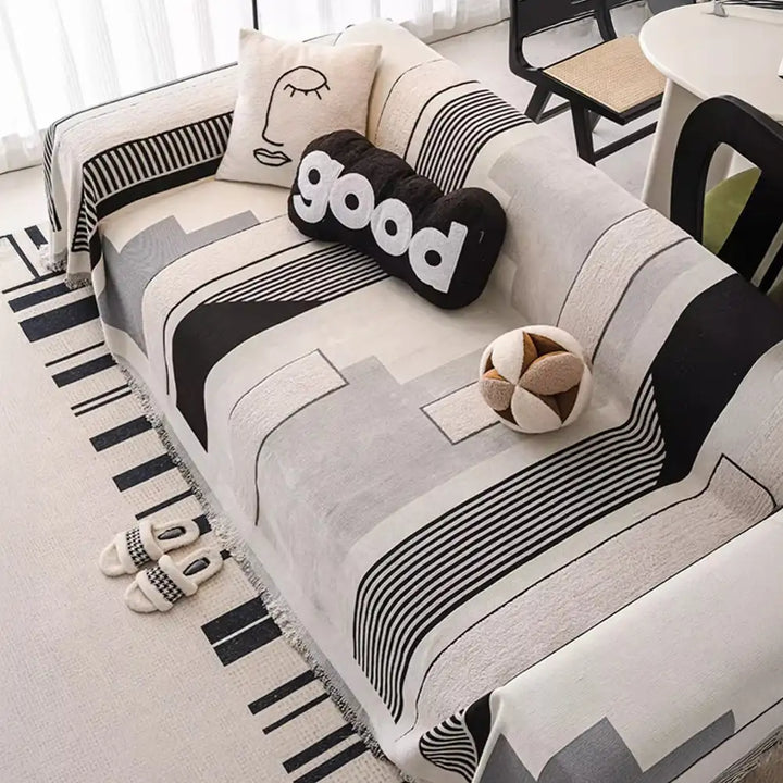 High-quality stripe chenille couch cover, multi-functional design for a protected living room.