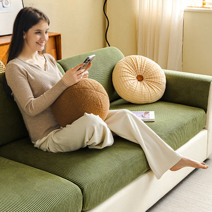 Stripe corduroy sofa cover swatch, demonstrating the soft yet durable jacquard fabric and pattern