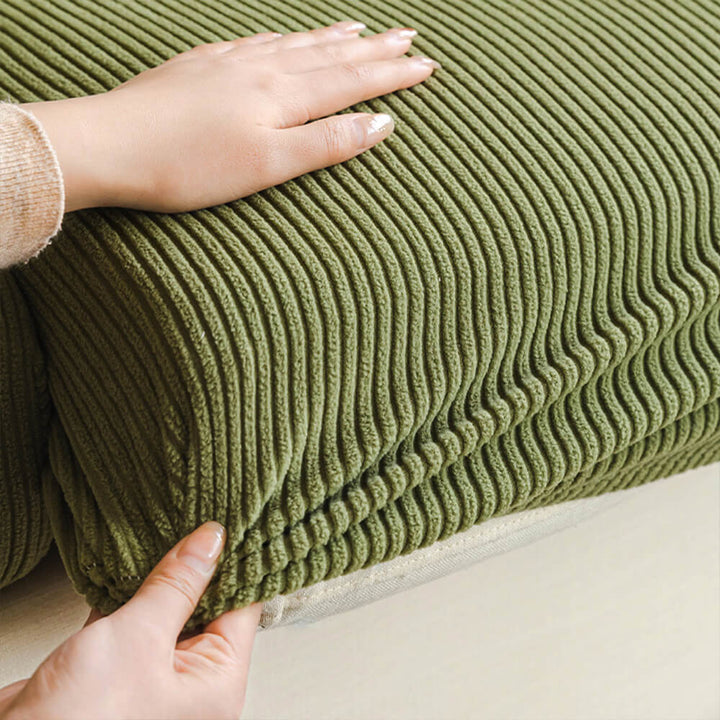 Removable stripe corduroy stretch couch cover, showcasing easy installation for living room decor