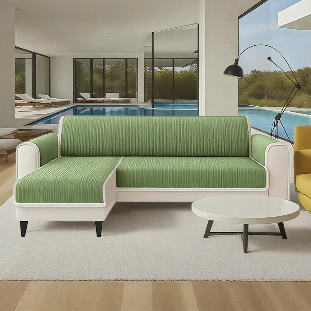 Elegant striped chenille couch slipcover, pet protector for sofas, enhancing living room aesthetics.