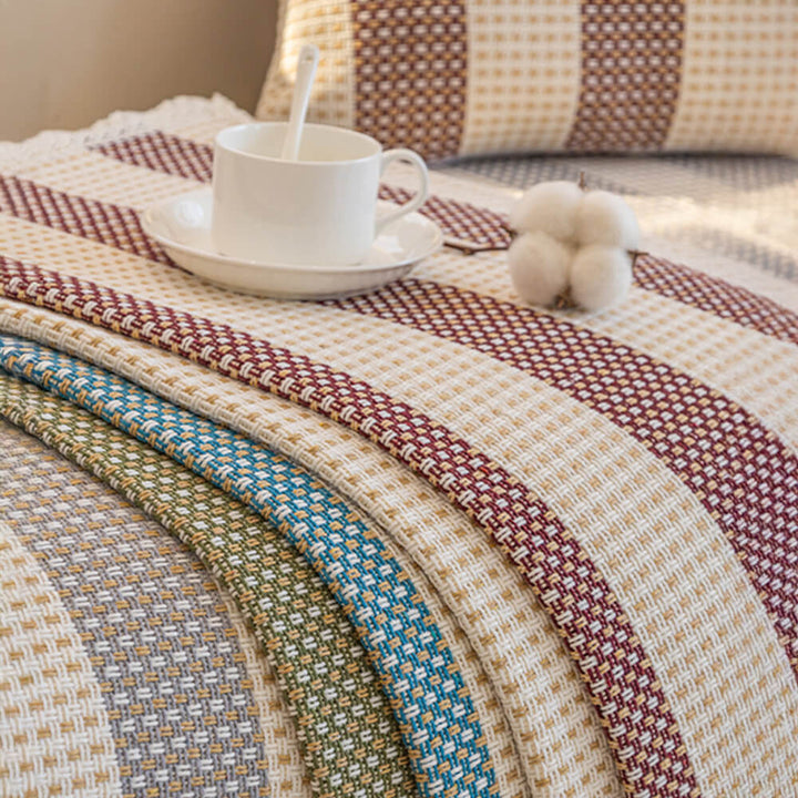 High-quality striped cotton linen anti-scratch sofa cover, for durable furniture protection.