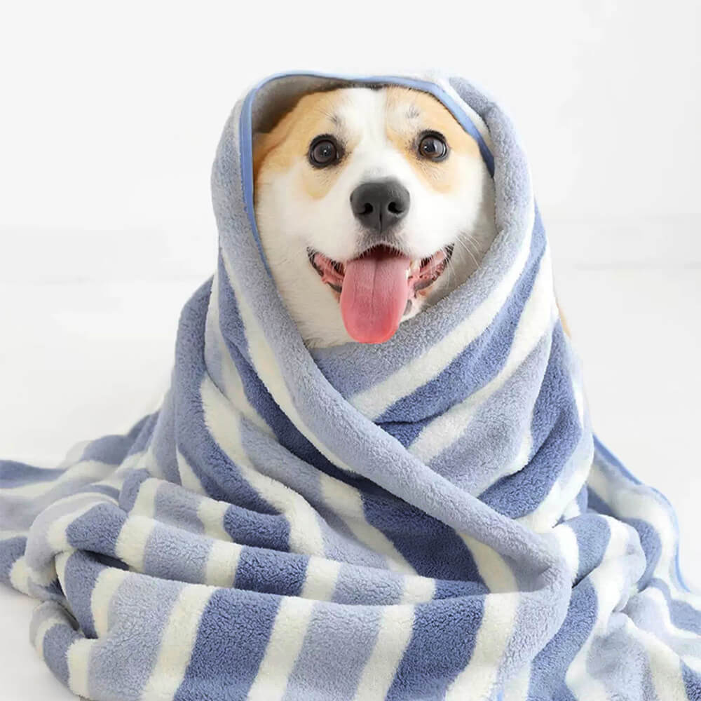 Soft striped pet towel for cats & dogs, quick dry microfiber for efficient water absorption