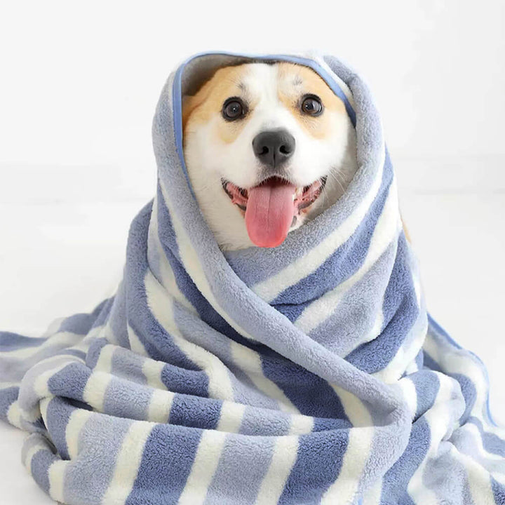 Soft striped pet towel for cats & dogs, quick dry microfiber for efficient water absorption