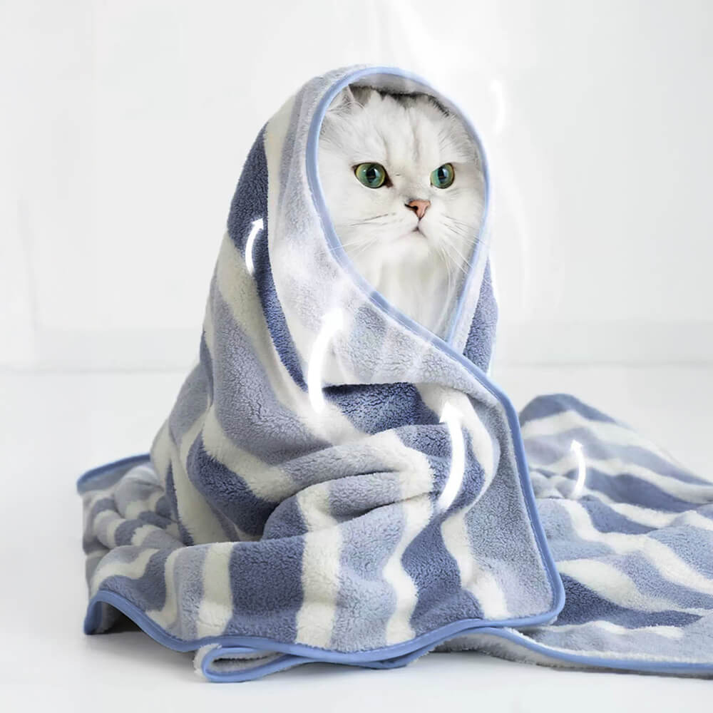 Dog bath towel with colorful stripes, highly absorbent microfiber for fast drying pet care