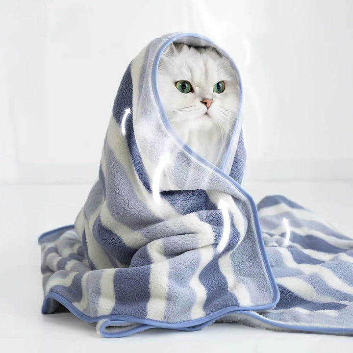 Dog bath towel with colorful stripes, highly absorbent microfiber for fast drying pet care
