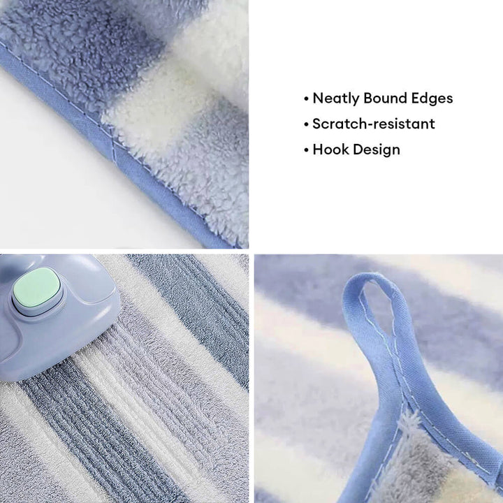 Cat bath towel with vibrant stripes, super absorbent microfiber for a rapid dry, pet care essential