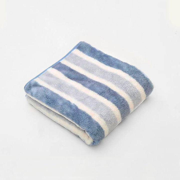 Fast drying striped dog towel, soft microfiber for comfort and efficient water removal