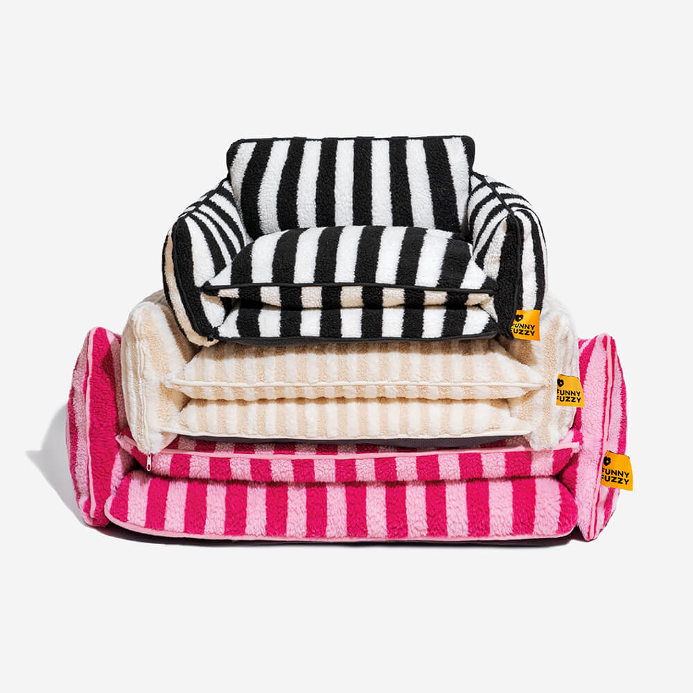 Striped faux lambswool pet bed cover, easy-care washable replacement for dog and cat sofa beds