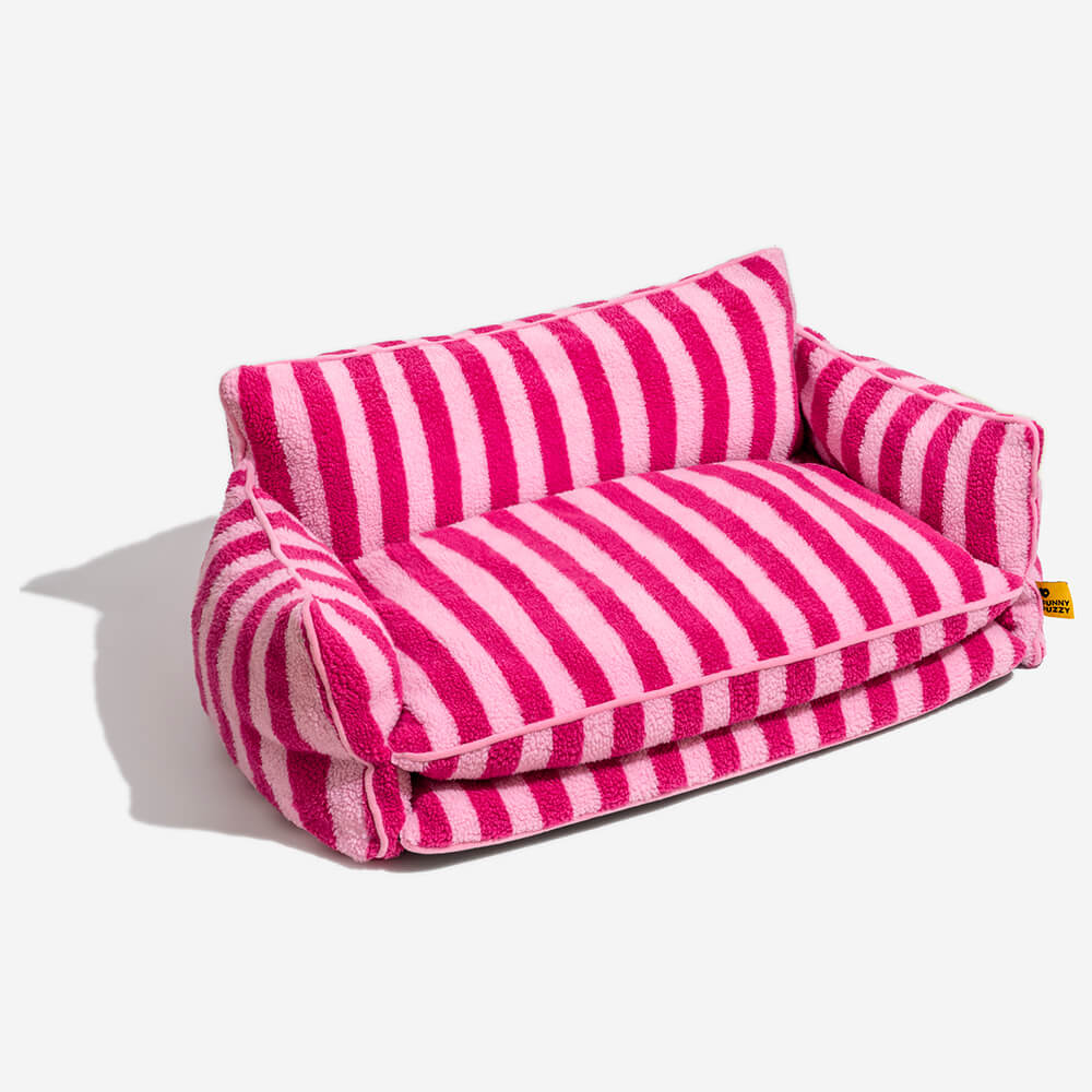 Cozy and durable striped faux lambswool pet sofa bed cover, washable for dog and cat comfort