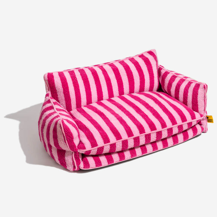 Cozy and durable striped faux lambswool pet sofa bed cover, washable for dog and cat comfort