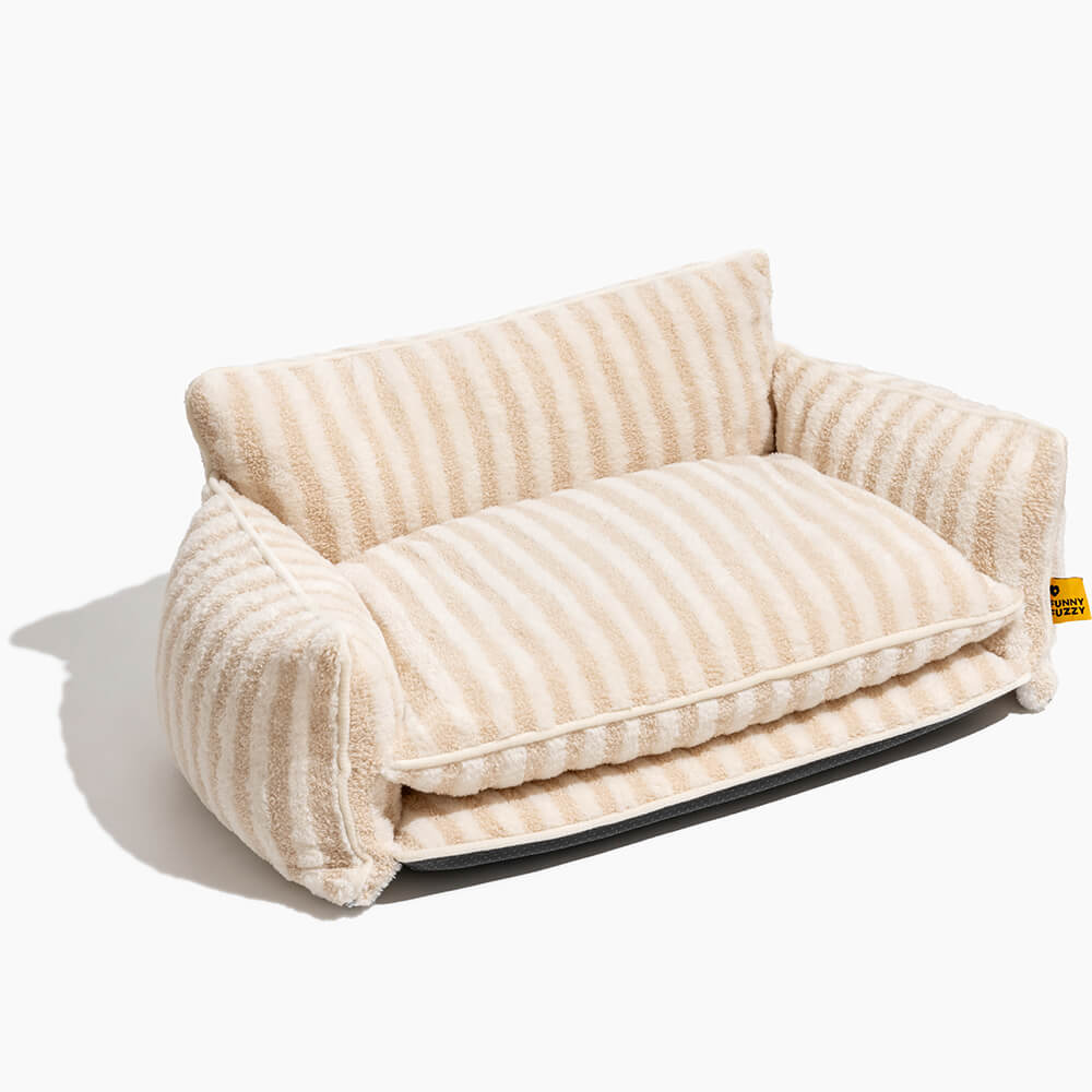 Pet sofa bed cover with elegant striped faux lambswool, washable replacement for dog cat beds