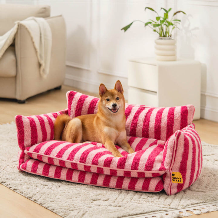 Cozy striped faux lambswool pet sofa bed cover, washable replacement for dog & cat comfort
