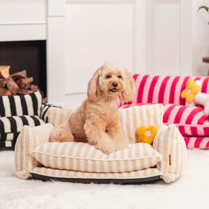 Soft striped faux lambswool pet sofa bed cover, washable replacement for dog & cat comfort & hygiene