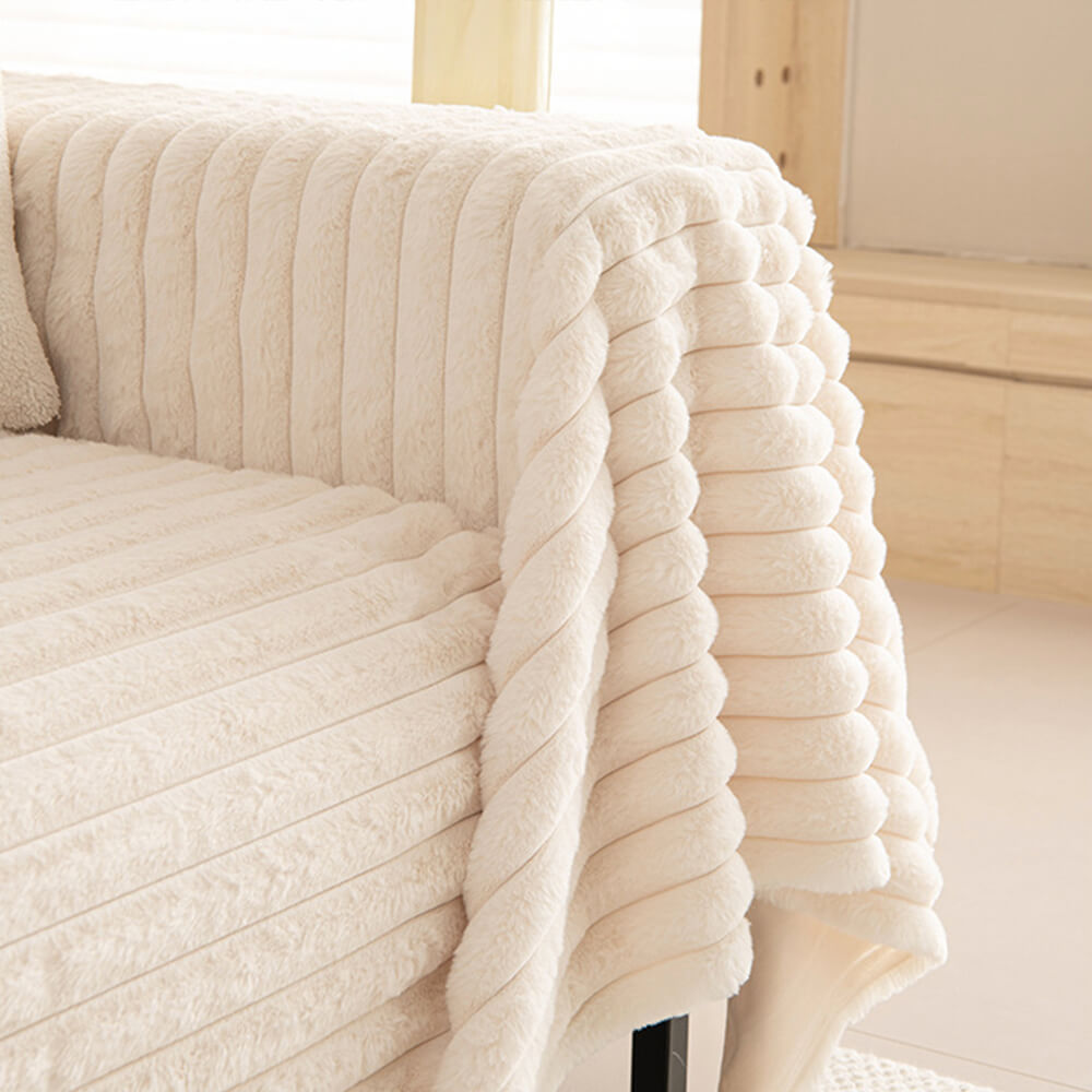 Multi-functional striped faux rabbit fur cover, ideal for protecting sofas and redecorating