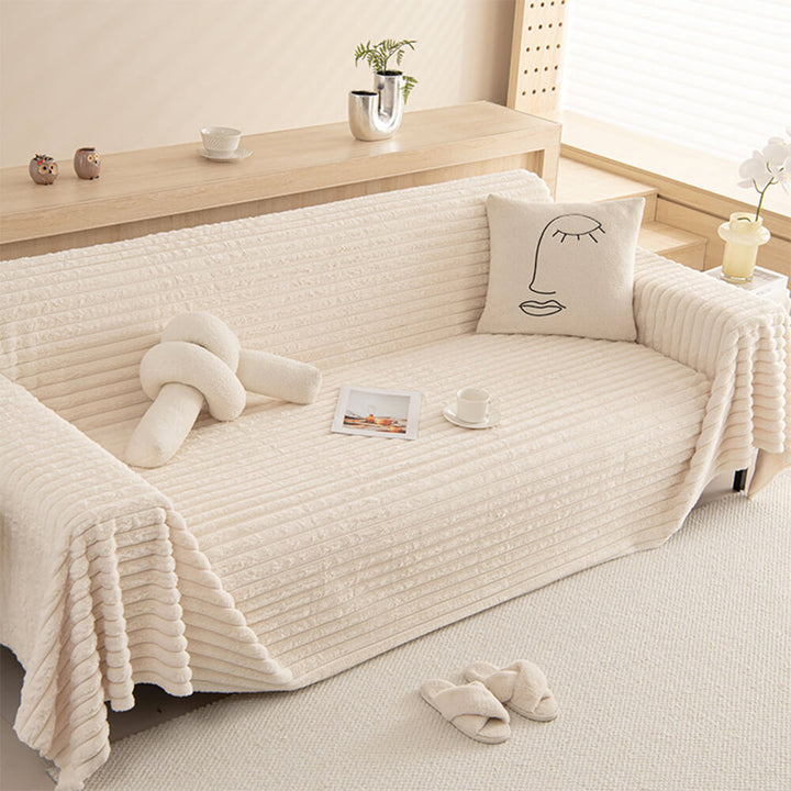 Elegant striped faux fur multi-functional couch cover, luxurious and eco-friendly home accent