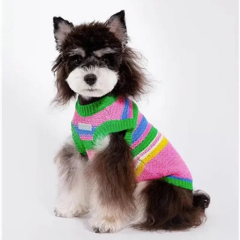 Cozy striped knit pet vest, red & white cotton, soft dog sweater, cat apparel, autumn fashion