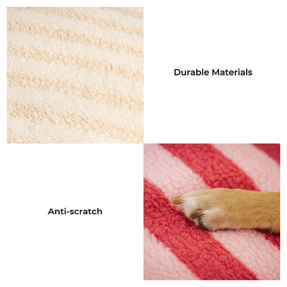 Pet supplies: striped polygonal dog bed, luxurious faux lambswool for deep sleep.