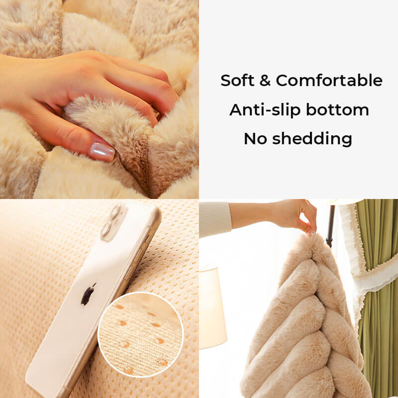 Machine washable striped plush couch cover draped over a sofa, ready for cleaning.