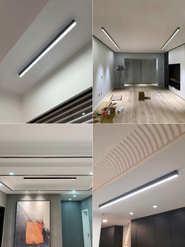Clean design Scandinavian LED flush mount ceiling light. Modern home office lighting, minimalist style.