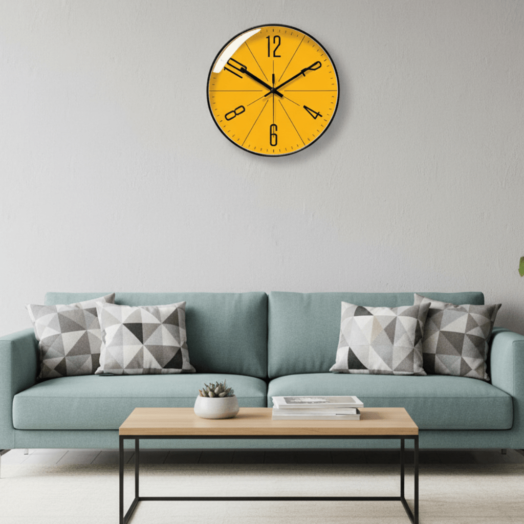 Stylish black Nordic wall clock, silent, modern minimalist design for elegant home decor.