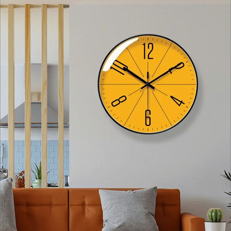 Modern black Nordic wall clock, minimalist style, perfect silent accent for office or home interior design.