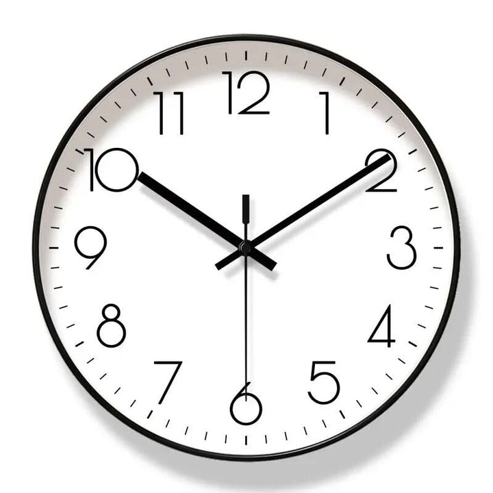 Silent black Nordic wall clock, modern design, enhances the aesthetic of any stylish home or office.