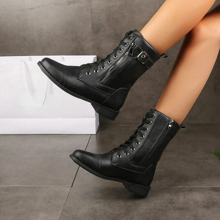 Durable gray men's lace-up ankle boots with practical zipper closure, offering comfort and style.