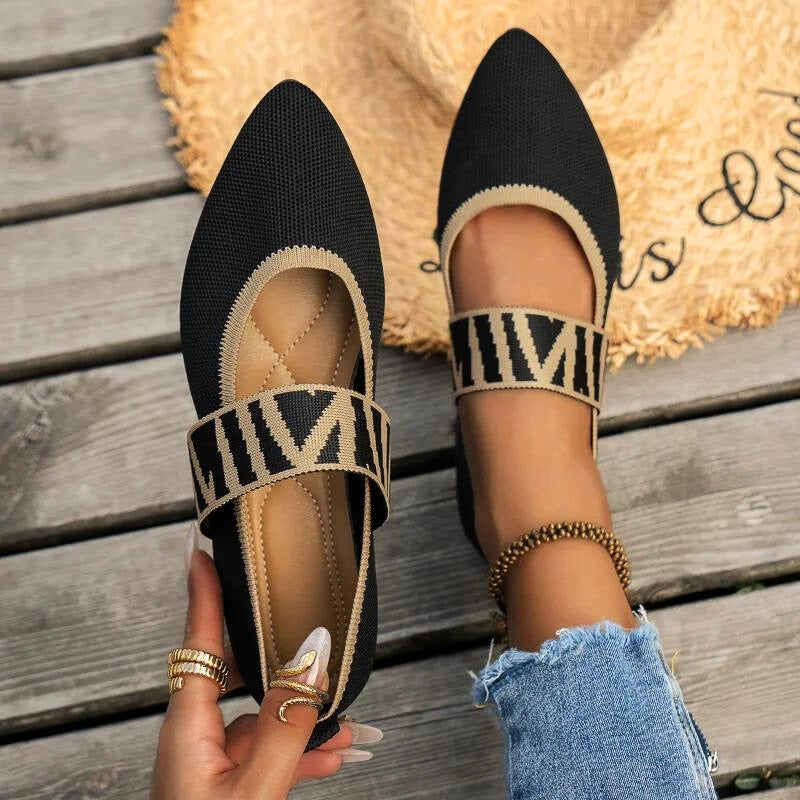 Woman wearing comfortable Elira Orthopedic Slip-On Flats, ideal for supportive everyday walking & casual style.
