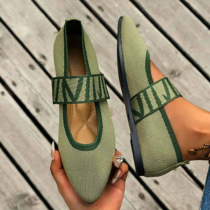 Sole view: Elira Women's Orthopedic Slip-On Flats with durable, non-slip sole for safe, supportive walking.