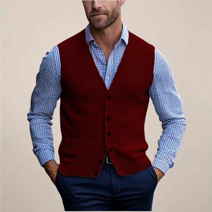 Men's stylish sleeveless vest for layering. Versatile for casual, smart casual & office wear fashion.