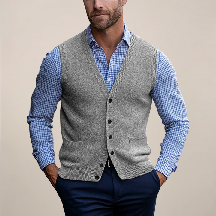 Fashionable men's sleeveless vest for adaptive layering. Suitable for casual, smart casual, and office wear.