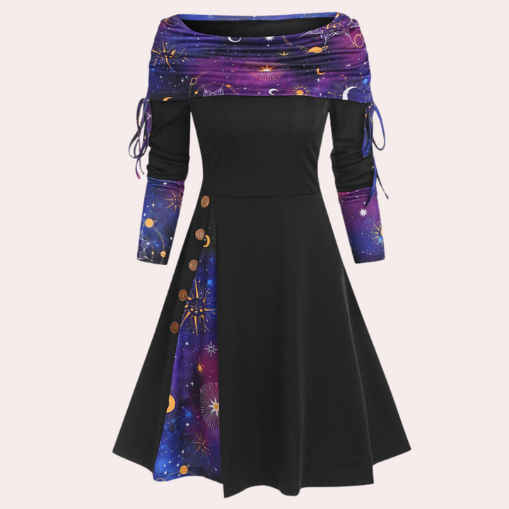 Stylish women's A-line dress with unique accent print, perfect for spring fashion and summer daily wear.