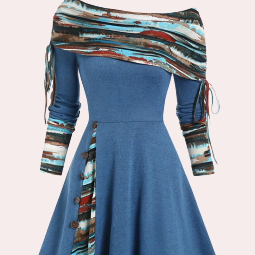 Comfortable & versatile women's A-line dress with elegant accent print, ideal for casual or daily wear.
