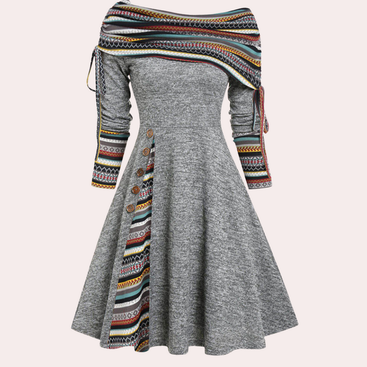 Stylish and comfortable women's A-line dress with a unique accent print, perfect for daily casual elegance.