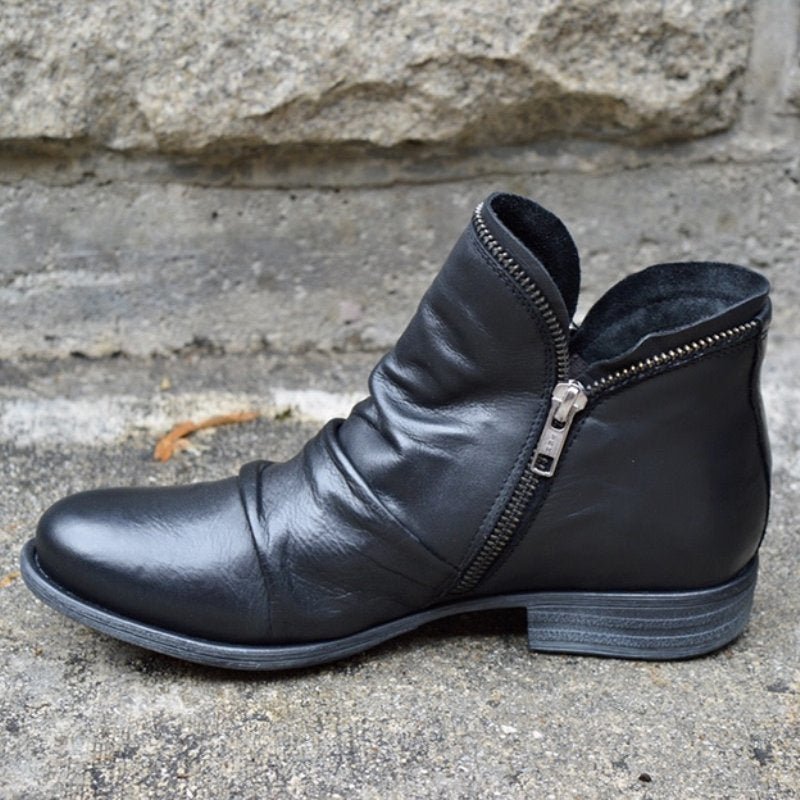 Stylish women's black ankle boots, comfortable fall fashion footwear for autumn wear.