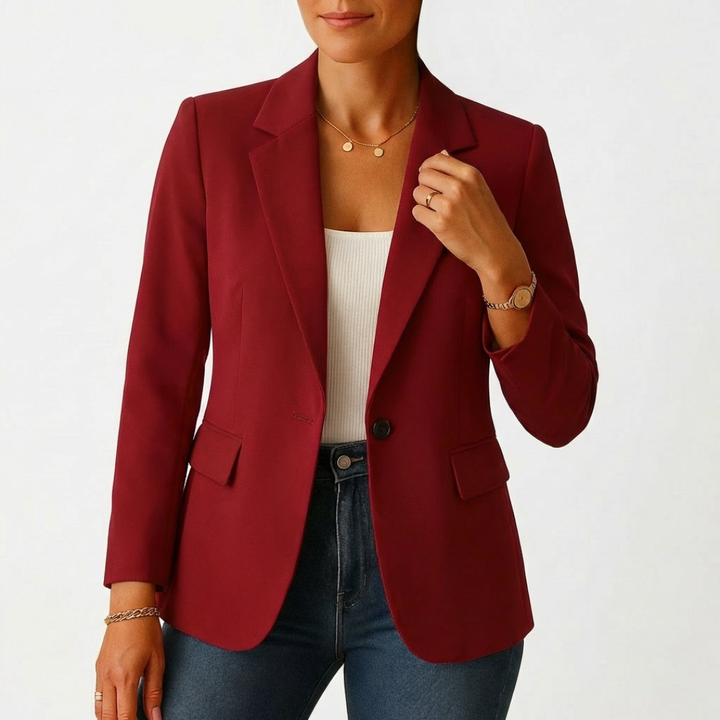 Chic women's formal jacket, one-button design, classic lapels. Essential for elegant office wear & business fashion.