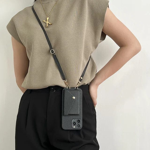 Women's crossbody phone case featuring an integrated card holder & adjustable lanyard for daily ease.