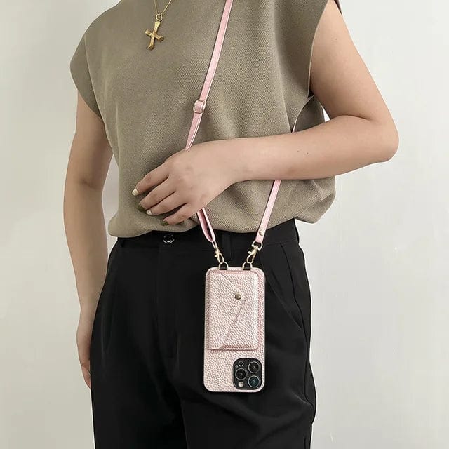 Versatile women's crossbody phone case with an adjustable strap & card holder for hands-free convenience.