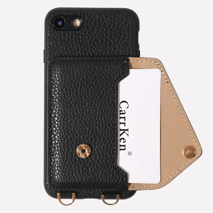 Stylish women's crossbody phone case with integrated card holder & adjustable strap for hands-free convenience.