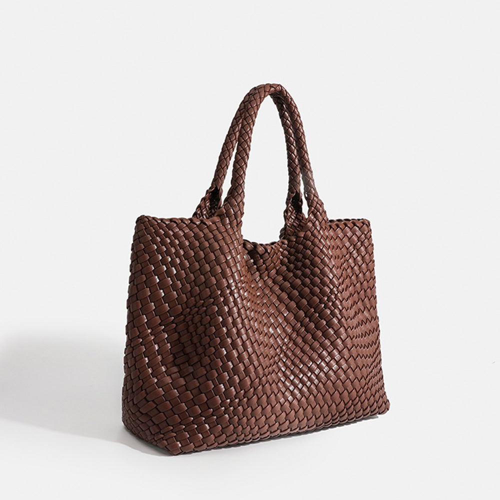 Stylish women's large woven tote bag, perfect for daily wear and essentials.