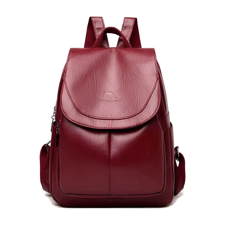 Functional leather rucksack for women, perfect as a daily use or office bag, with a sleek, lightweight design.