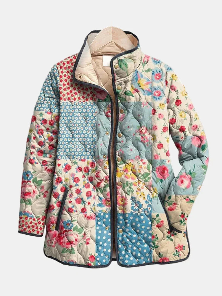 Stylish women's lightweight floral quilted jacket for spring/fall outerwear. Perfect for everyday casual wear.