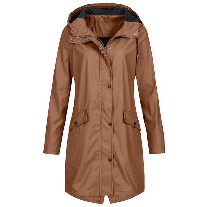 Full shot of a model showcasing a chic, lightweight women's waterproof jacket, ideal for rainy day fashion.