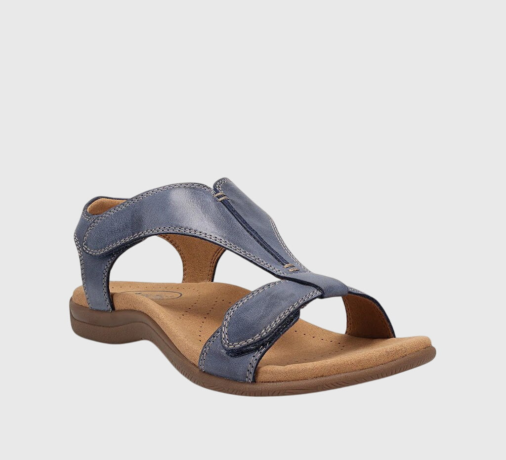 Side view of women's stylish walking sandals, offering orthopedic foot support & casual summer comfort.