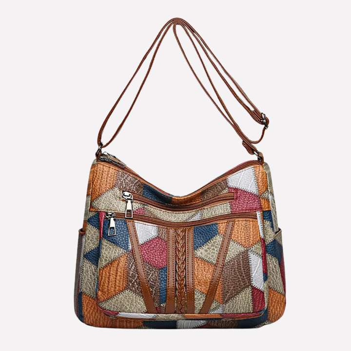 Stylish women's patchwork shoulder bag with braided detail & secure closure. Perfect fashion accessory for daily use.