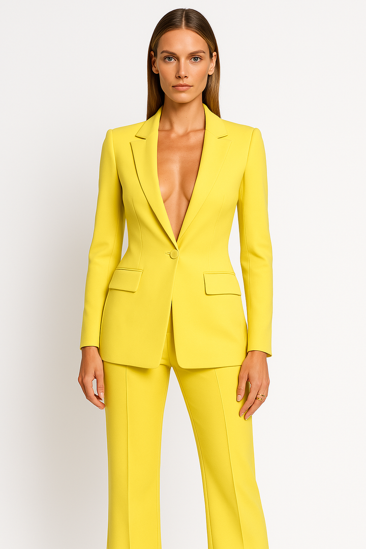 Elegant women's trouser suit with blazer, ideal for formal events, workwear, or business casual outfits.