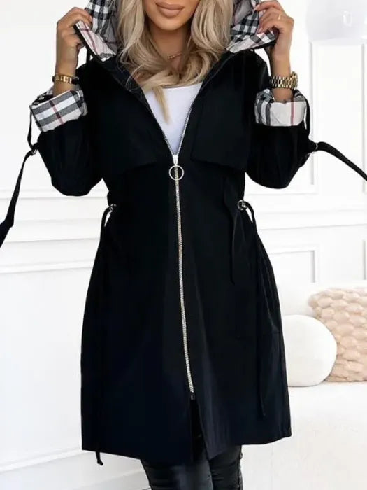 Protective women's waterproof zip jacket, windproof design, keeping you stylish and dry in fall and winter.
