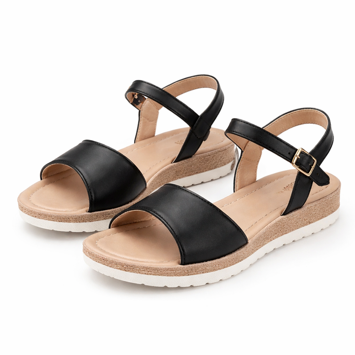 Elegant women's platform wedge sandals featuring a secure ankle strap and open toe design, ideal for warm weather style.